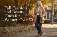 Woman over 50 wearing a lightweight cardigan, dark jeans, ankle boots, and a crossbody bag for a comfortable fall outfit.